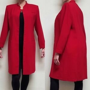 VINTAGE 90s Danny & Nicole Red Funnel Neck Shadowbox Button Up Longline Coat